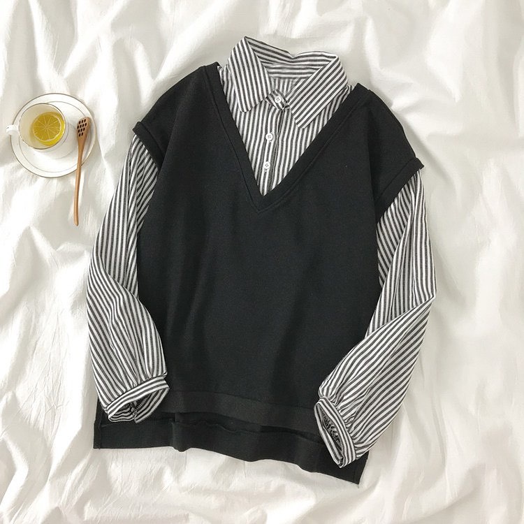 BEFAST - ZFF OOTD Blouse Wanita Combi HEYA / Blouse Porcas / Pakaian Wanita Casual / Blouse Kerah Lengan Panjang / Atasan Wanita Combinasi Polos+Kotak-Kotak / Outfit Ala KOrean Style Wanita / Blouse Kekinian Remaja ABG / Trendy / Terlaris