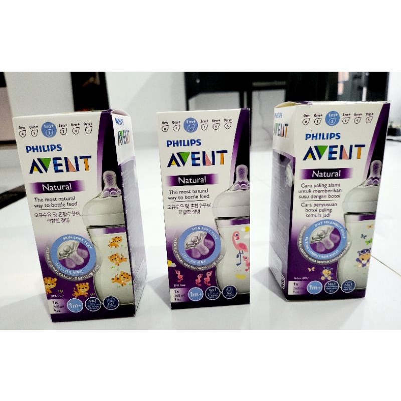 Botol Susu Philips Avent Natural Teal 260ml  Avent Wide Neck Wideneck Ungu 260 ml Motif Flaminggo Pink Ungu Macan Orange