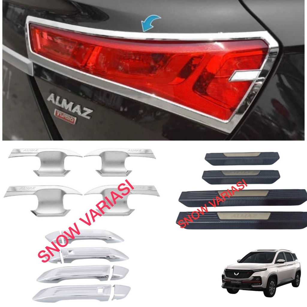 Paket Garnish Belakang Outer Handle Cover Sillplate Samping Wuling Almaz Hitam Chrome