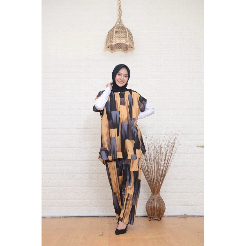 Setelan Piyama Babydoll Lengan Pendek Kekinian Baju Tidur One Set Rayon Premium Wanita Dewasa Busui-BrownWood