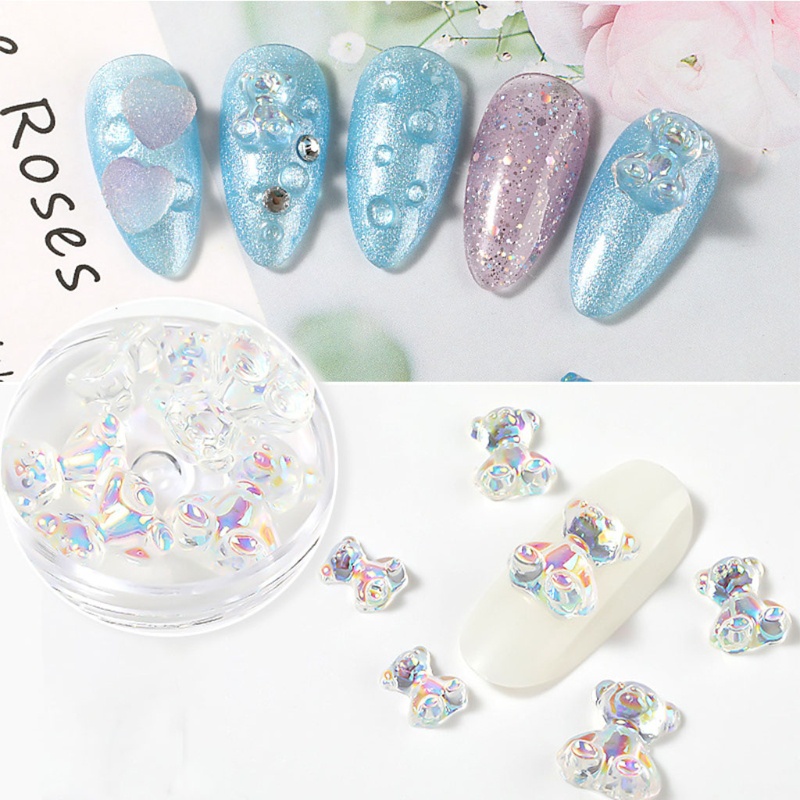 Siy 6pcs Ornamen Beruang 3d 3 Ukuran Bahan Resin Untuk Dekorasi Nail Art Diy