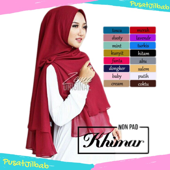 Jilbab Instan Syari Hijab Kerudung Khimar Non Pet Ceruti Polos 2Layer