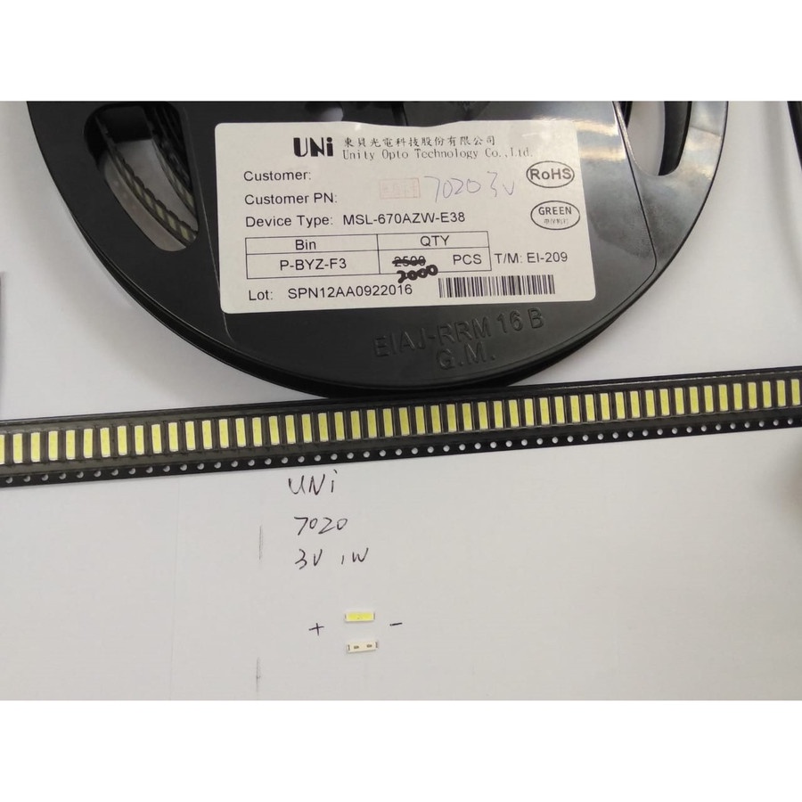 Lampu LED Diode Backlight TV 7020 SMD 3V Putih Cold White Back light