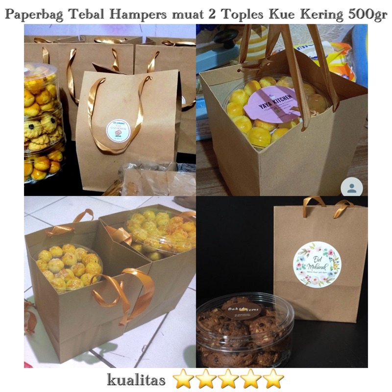 

Paperbag Tebal KOKOH size 16x16x20 muat 2 toples kue kering 500 gram Paper bag toples kue kering paper bag hampers paper bag tali gold mewah