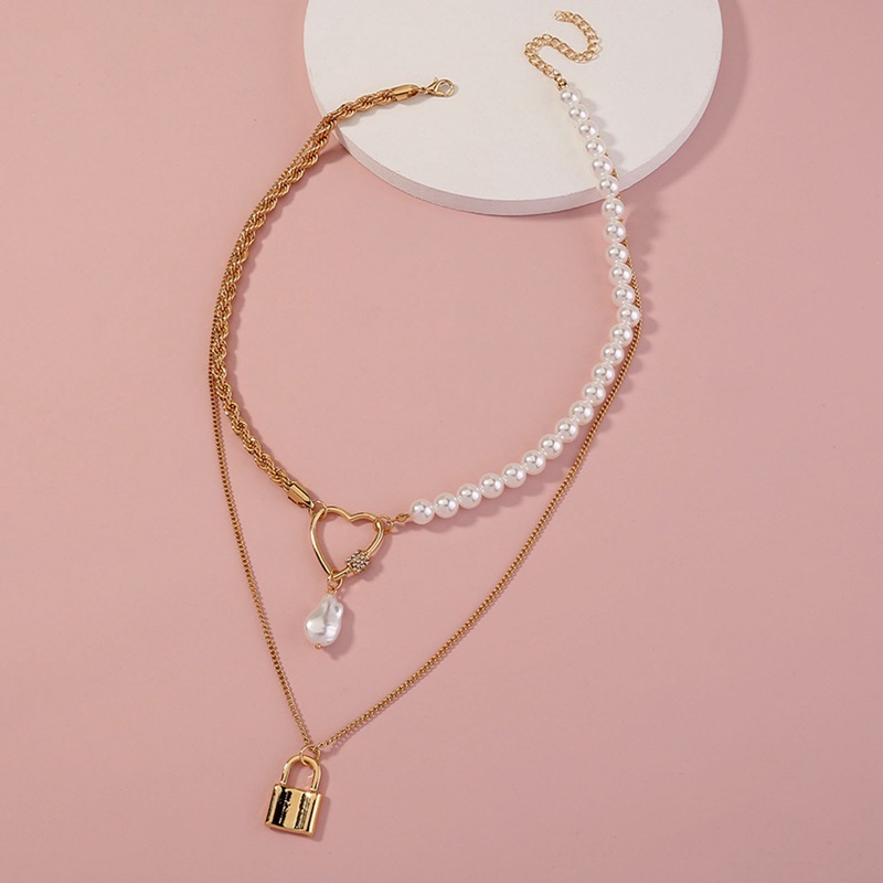 Kalung Rantai Lapis Emas Hias Mutiara Gaya Vintage Untuk Wanita