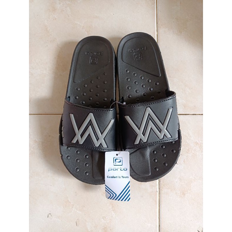 Sandal slop PORTO 1015,chart Insole geser gambar.-Hitam/garis abu