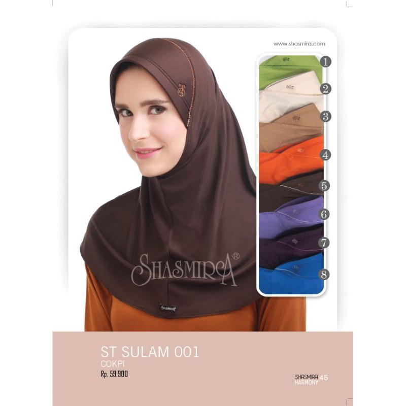Damay Shoppu Bergo Shasmira  ST Sulam 001 Jilbab Instan Pendek Spandek Sutra Hijab Muslim Wanita