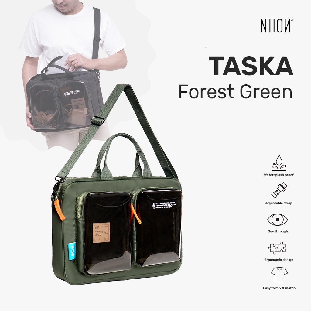 Niion Taska Forest Green Sling Bag / Tas Laptop Jinjing 15inch Wanita Pria