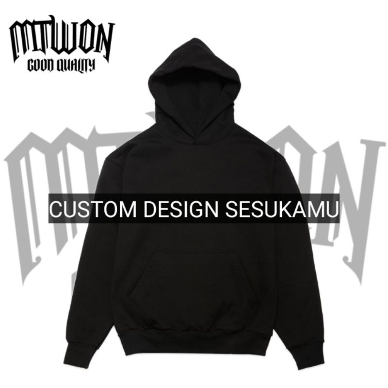 Jaket Hoodie CUSTOM DESIGN SESUKAMU  jacket non Zipper hitam pria wanita dewasa tee katun baby terry