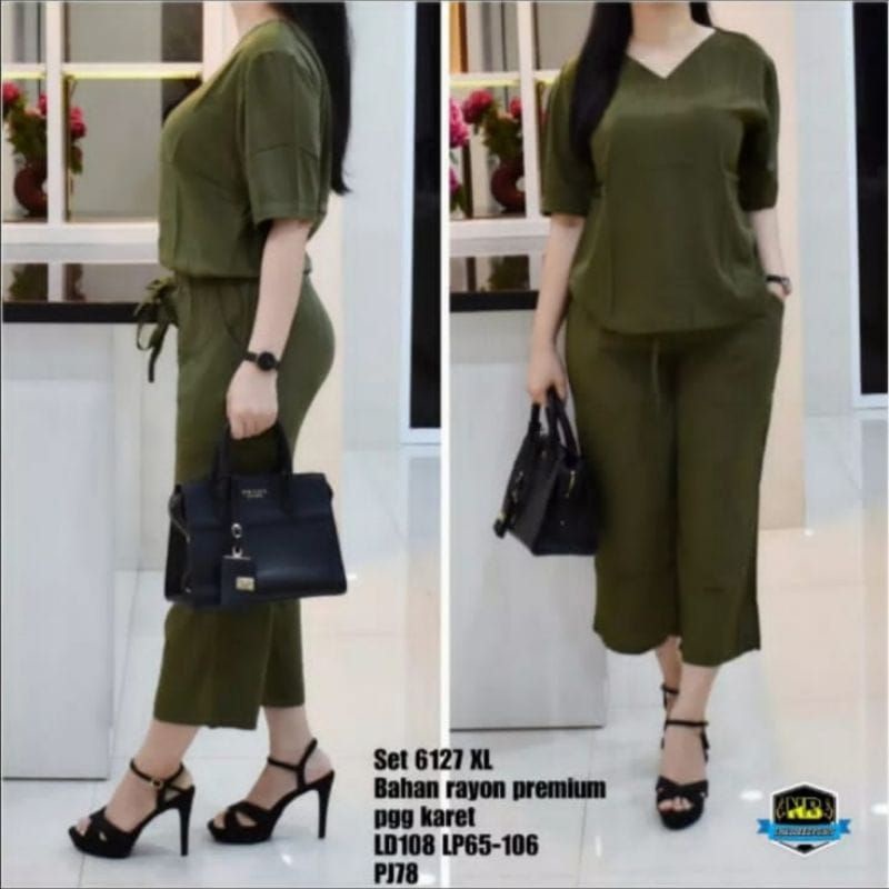 LD 120 Set andin polos jumbo/ set mamah rosa ikatan cinta/ Setelan andin bahan rayon /setelan kekini