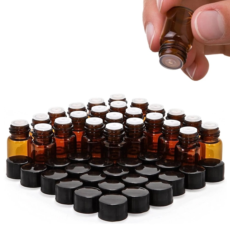 1/2/3ML Amber Essential Oil Glass Bottle/  Small Brown Perfume Oil Vials/ Mini Travel Storage Refillable Perfume Bottles