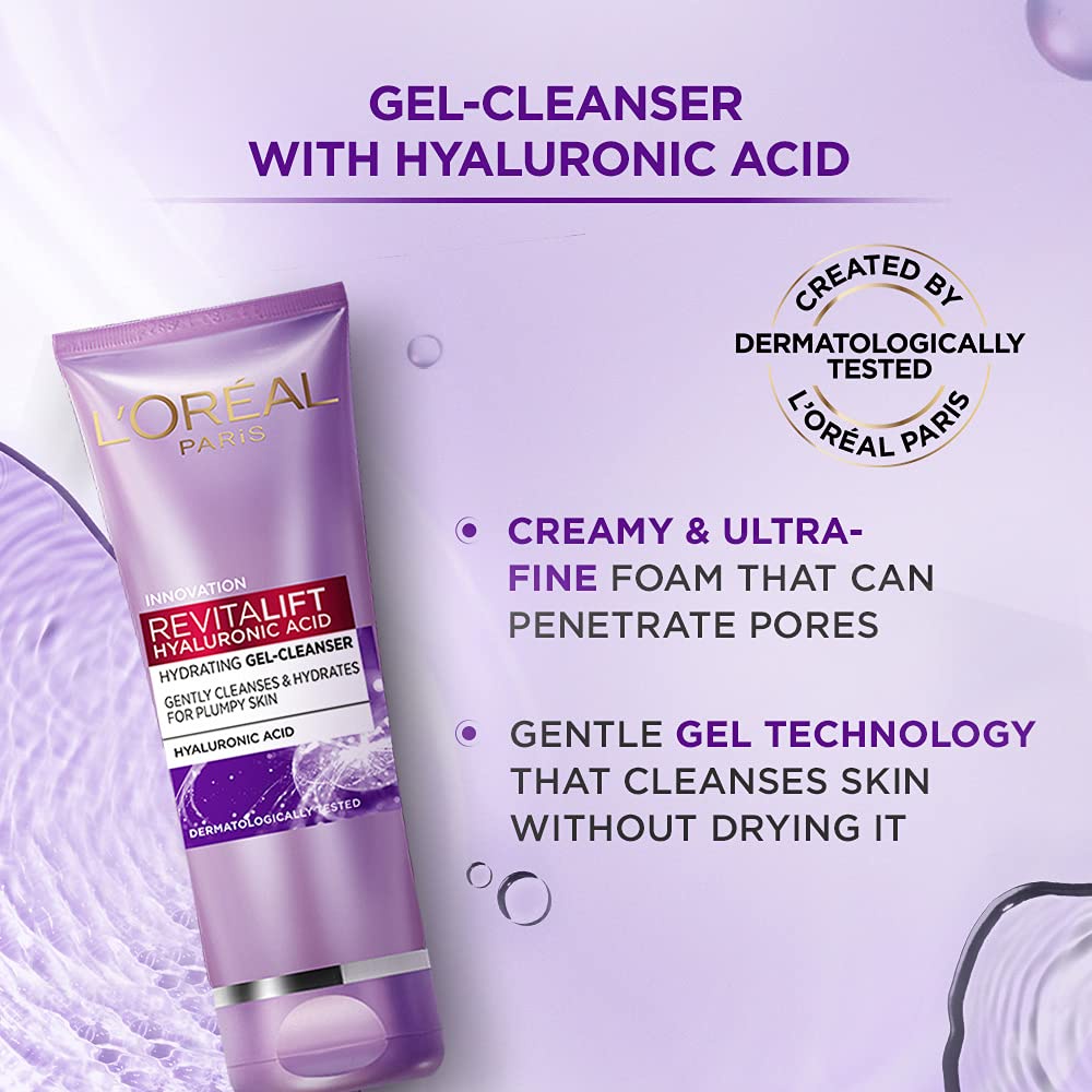 (Facial Wash) L'Oreal Paris Revitalift Hyaluronic Acid Cleanser 100 ml - Pembersih Wajah Loreal Skincare - Sabun Pencuci Cuci Muka Ungu - Cuci Wajah Foam Kulit Kering Melembabkan