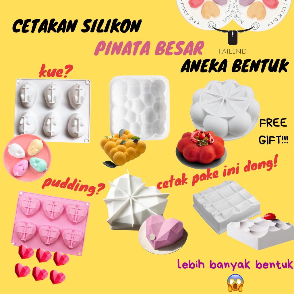 Cetakan Silikon Pinata Kue Roti Coklat  Hati Heart Love Diamond Violeta Kelinci Kotak 3D 6Love Mold Besar Aneka Bentuk