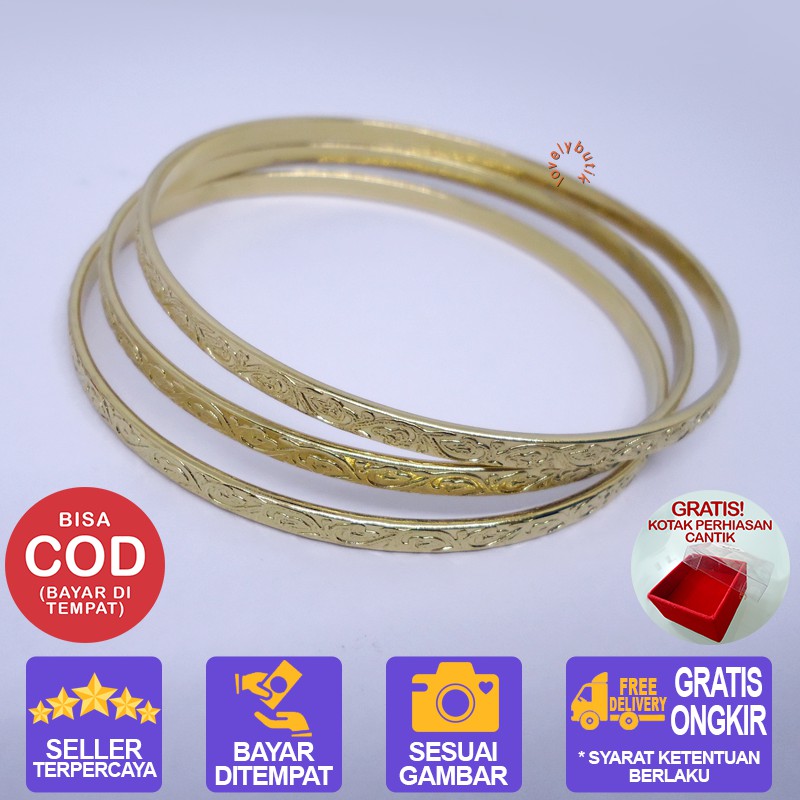 Lovelybutik Lydia Small Gelang Titanium Keroncong 3 ins 1 (uk. 6,5 cm) BONUS KOTAK PERHISAN - GOLD