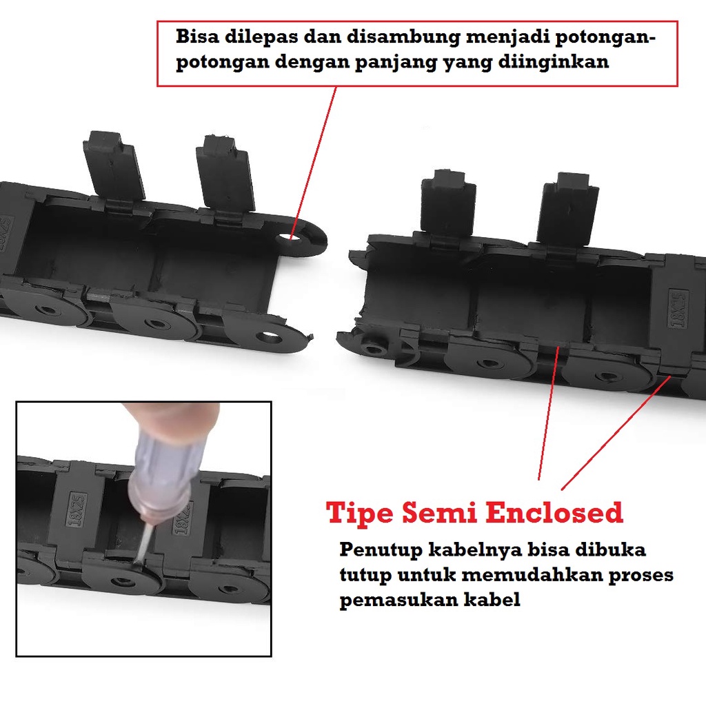 [HAEBOT] Kabel Cable Drag Chain Wire Carrier 18x18 mm CNC Semi Enclosed Open Type Plastic Industri Mekanik Towline Mesin Pembawa Rantai Kabel 18 x 18