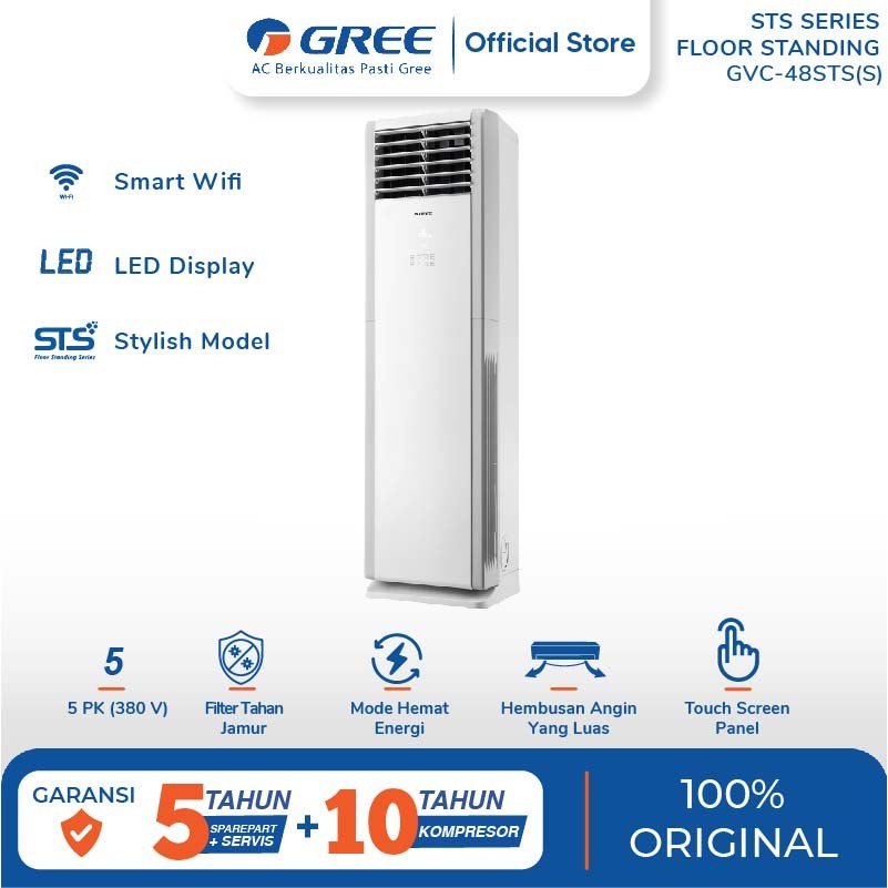 GREE AC Floor Standing 5PK - Wifi &amp; Touch Screen Kontrol -GVC-48STS(S)