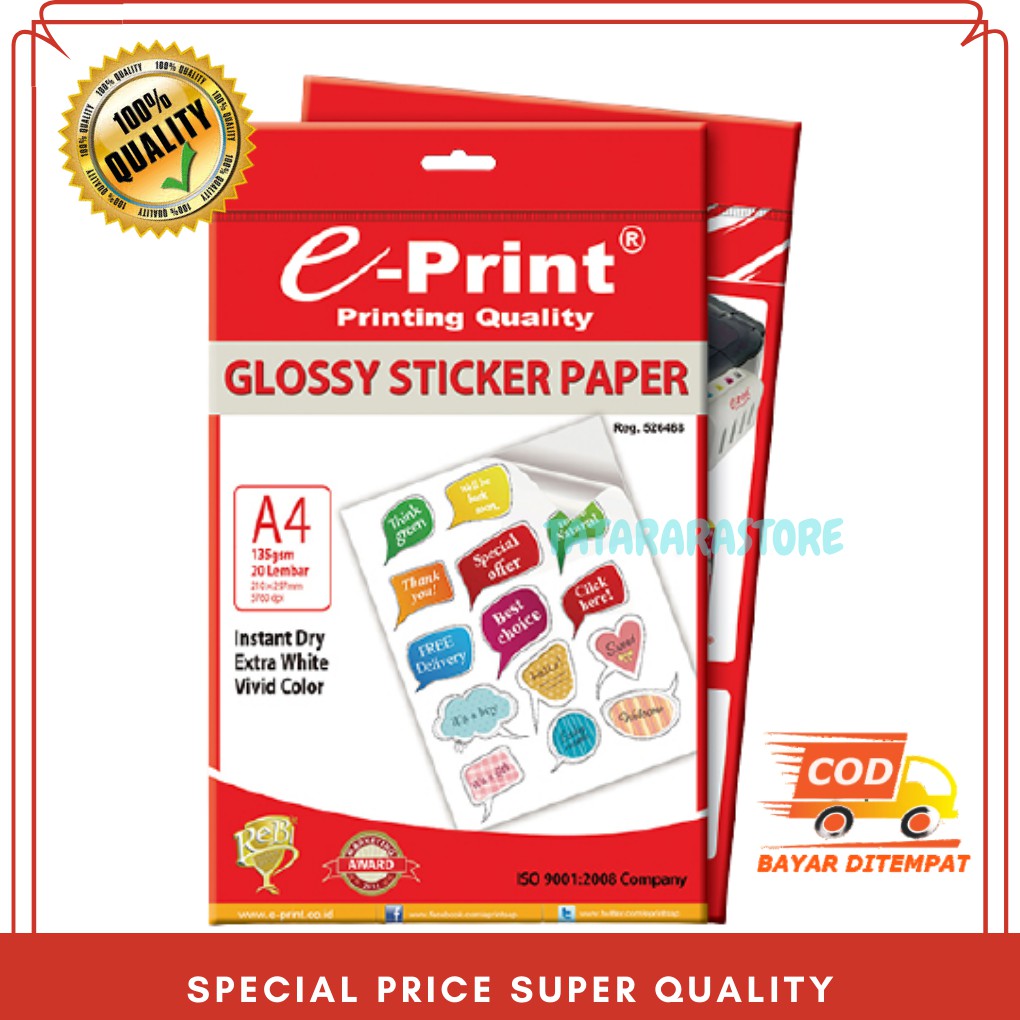 Kertas Stiker Sticker Glossy Glosy A4 135 Gsm EPRINT Paper Stiker Glossy