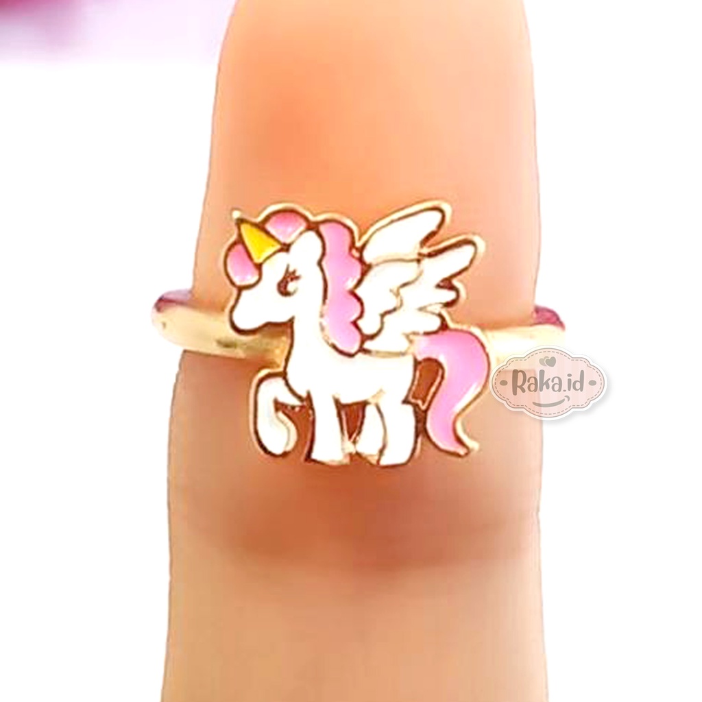 Cincin Anak Unicorn Sayap Putih Perhiasan Cantik Anak Lapis Emas 18k 800