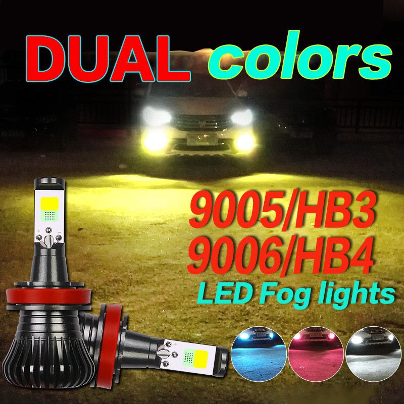 2pcs Lampu Kabut Led 9005 / Hb3 9006 / Hb4 Dual Warna Super Terang Untuk Mobil