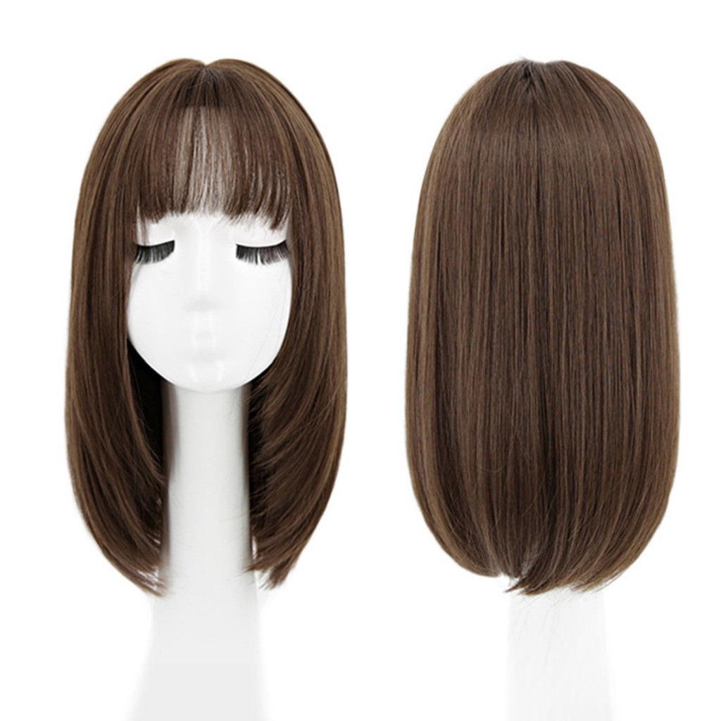 WDA-15 wig rambut palsu pendek air bangs daily natural wanita hitam dark brown cokelat