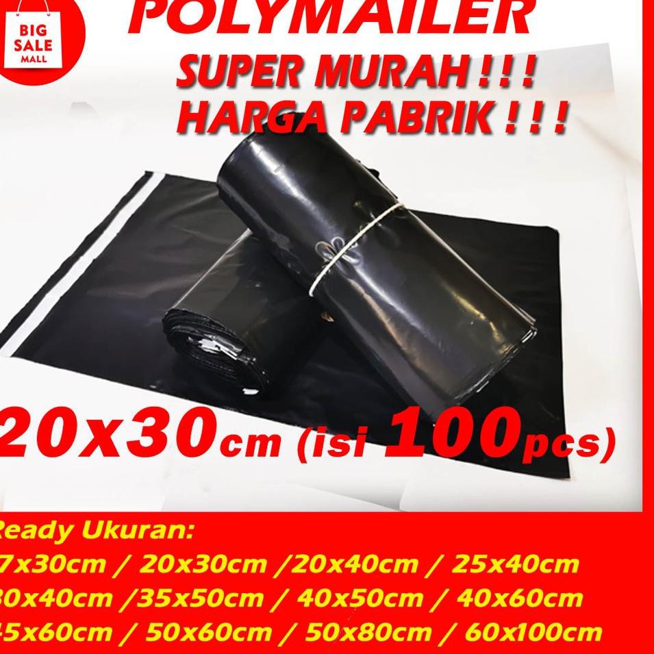 

♥ Polymailer 20×30cm isi100pcs Extra Tebal 50 Mic Hitam Amplop bag Plastik Packing Grosir ✴