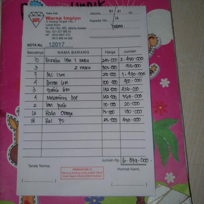 

Nota no 12017 ibu Yuliana