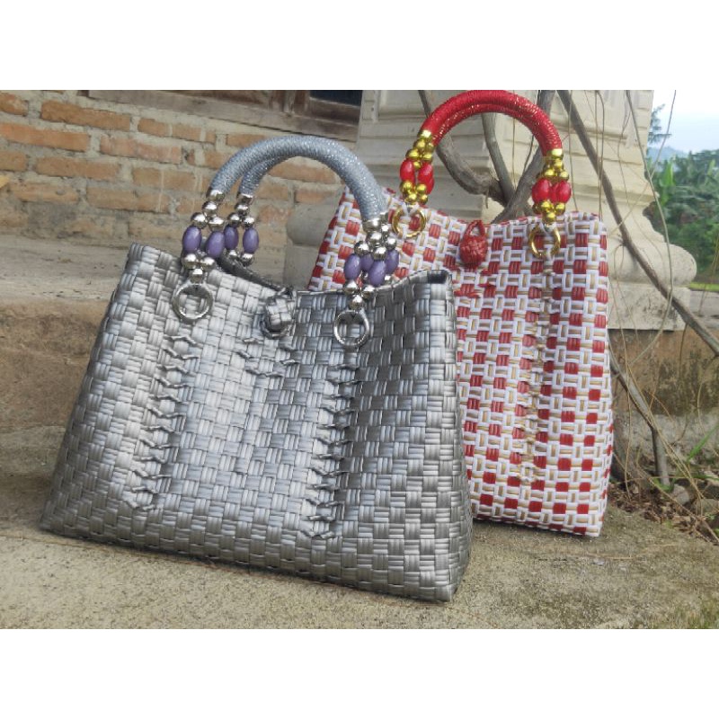 TAS ANYAM JALI HANDLE BLINK MOTIF DAN WARNA CUSTOM
