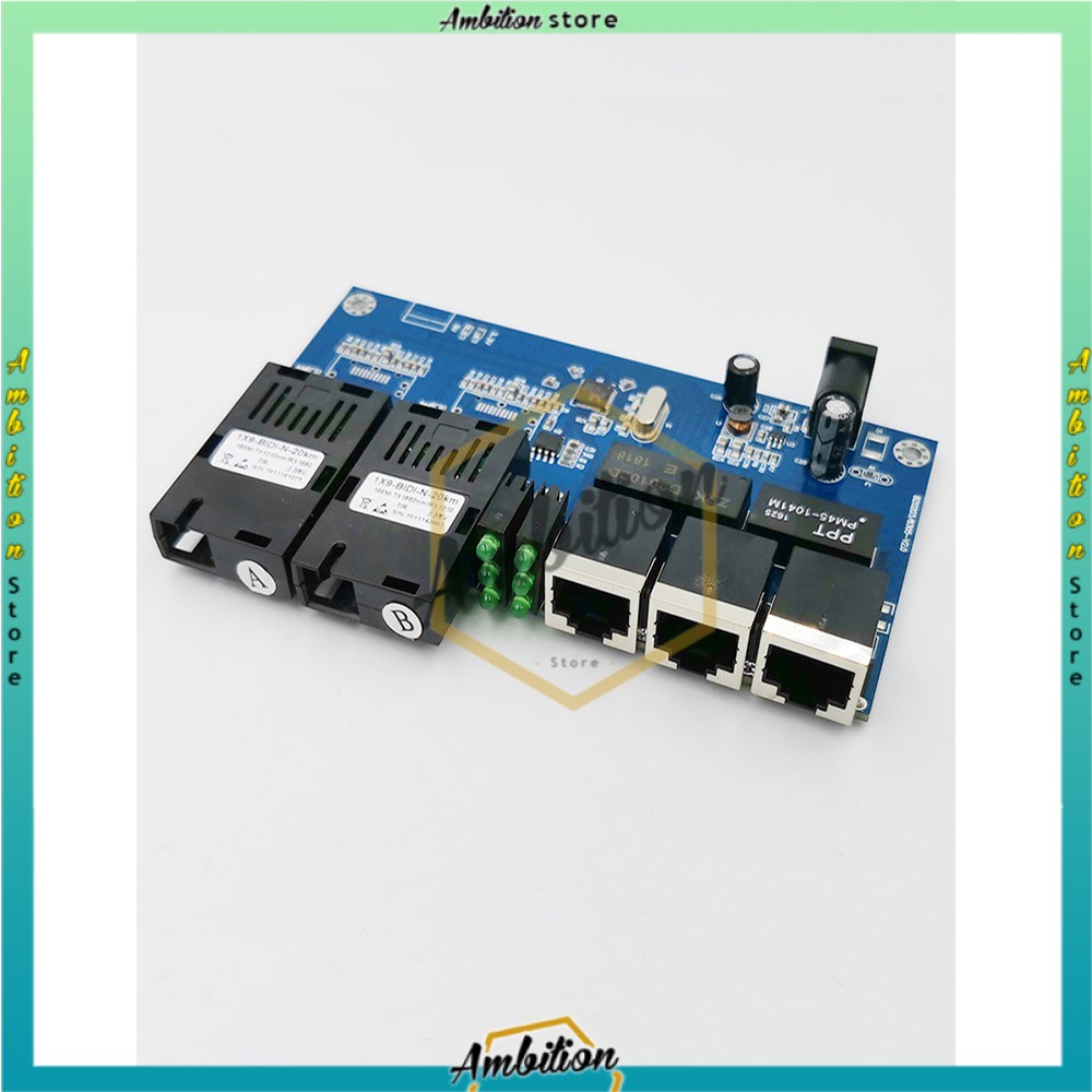 [BISA COD] Switch PCB Board Ethernet 20km Single Mode 3 RJ45 And 2 SC Fiber 10 / 100M PCBA