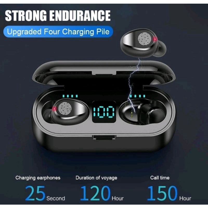 Headset Earphone Bluetooth Wireless F9 TWS LCD