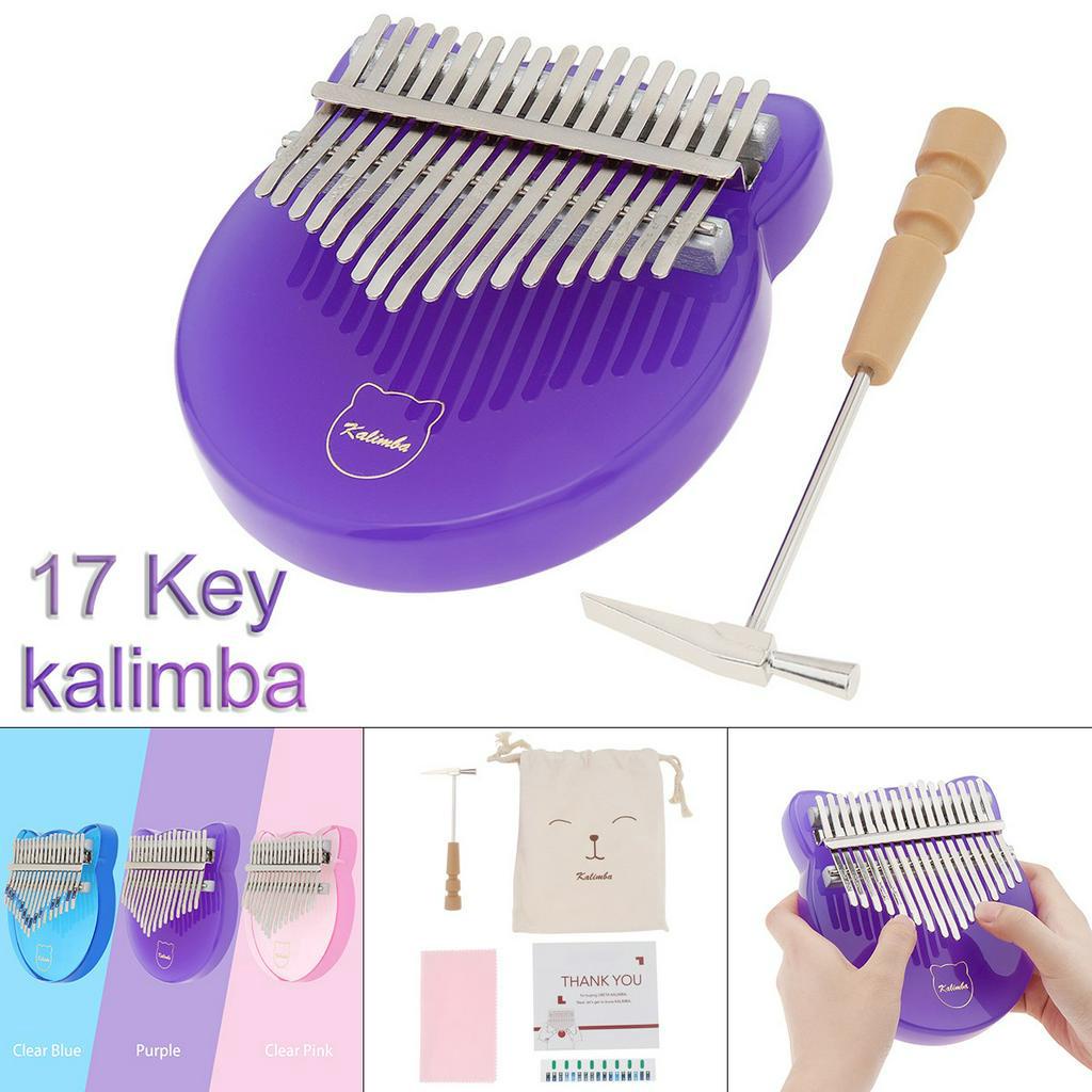 17 Key Kalimba Transparent Cat Face Shape Thumb Piano Mbira Pink Blue Purple Optional