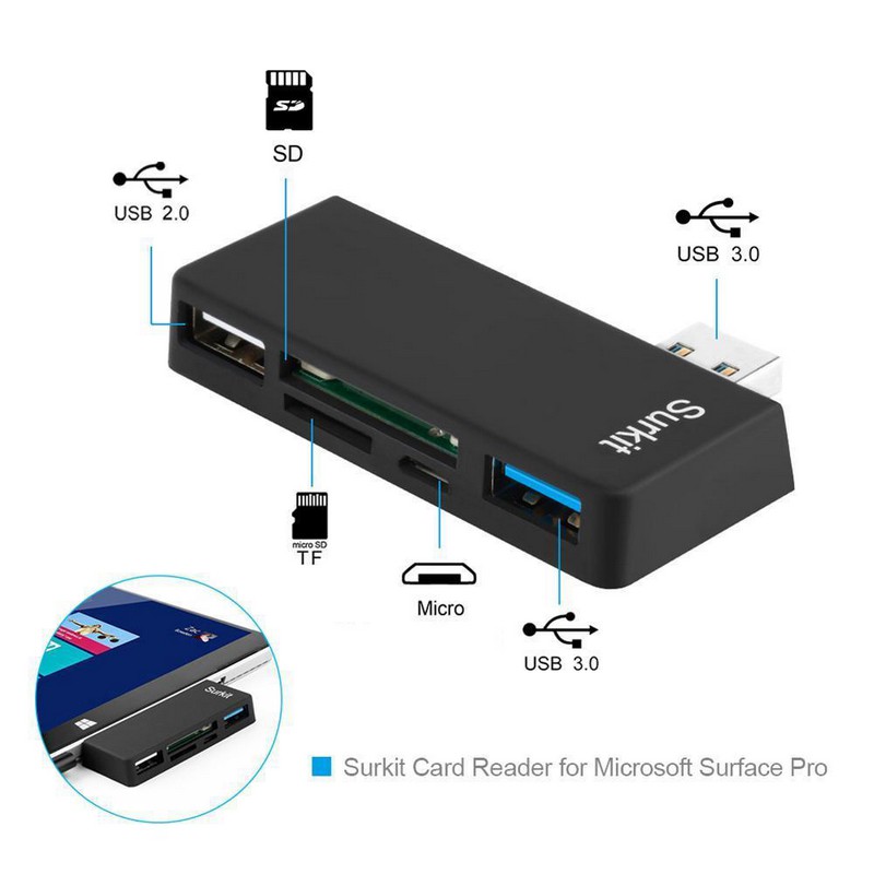 5 In 1 Usb 3 0 To Micro Tf Sd Card Hub Adapter Card Reader Otg For Surface Pro Shopee Indonesia