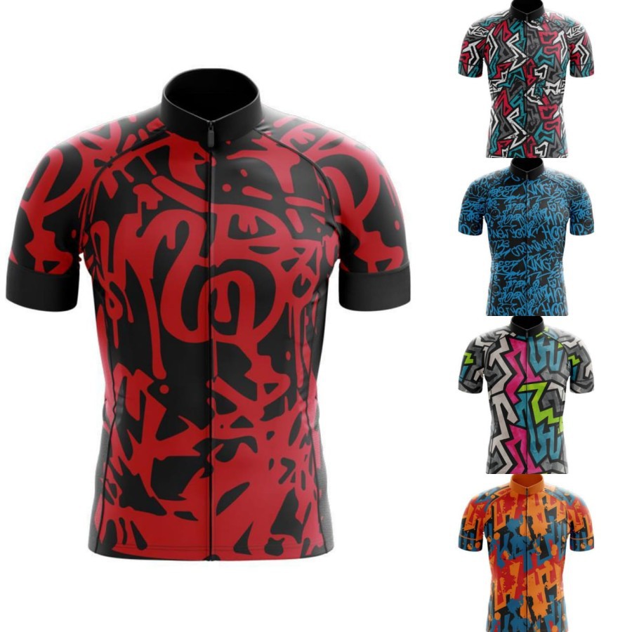 Graffiti Jersey baju Sepeda Roadbike Road Bike Pria - BLACK RED