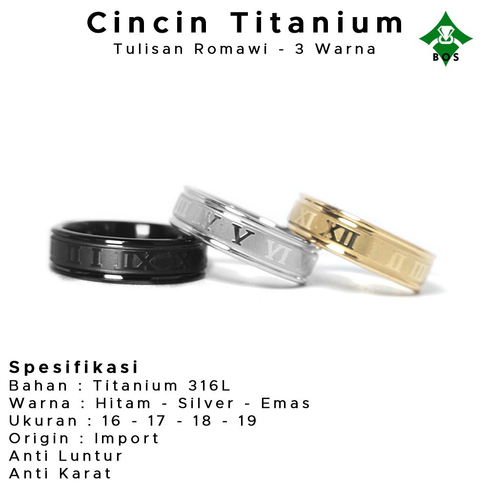 [Bayar Di Tempat] BOS Cincin Romawi Pria Wanita Titanium Emas Silver Hitam Korea Keren Anti Karat-2