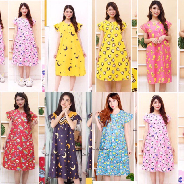 DASTER PIYAMA KATUN JEPANG MOTIF KARTUN || DASTER MIDI BUSUI POLY MIKRO MURAH SANTUY MASA KINI