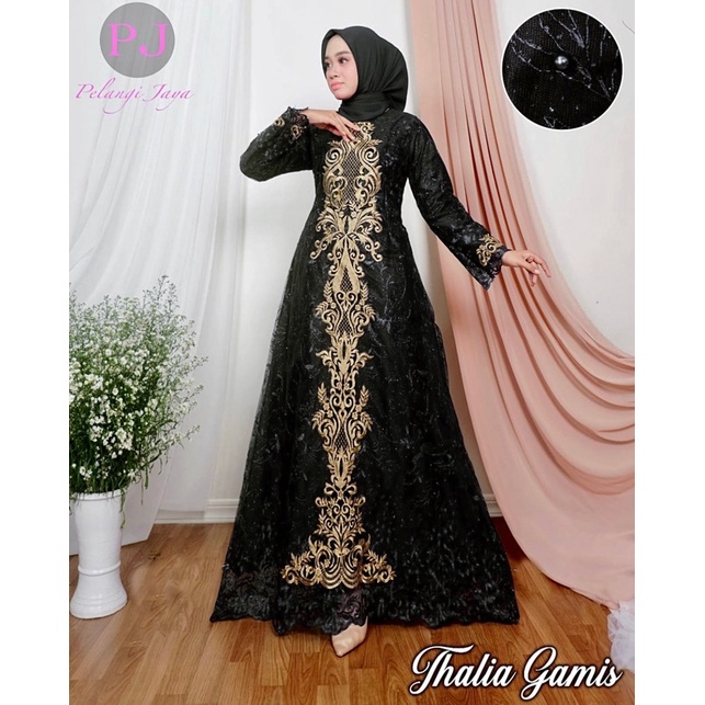 Gamis tille bordir thalia | Gamis pesta | Gamis brukat jumbo wanita | Baju outfit kondangan Size M L XL XXL