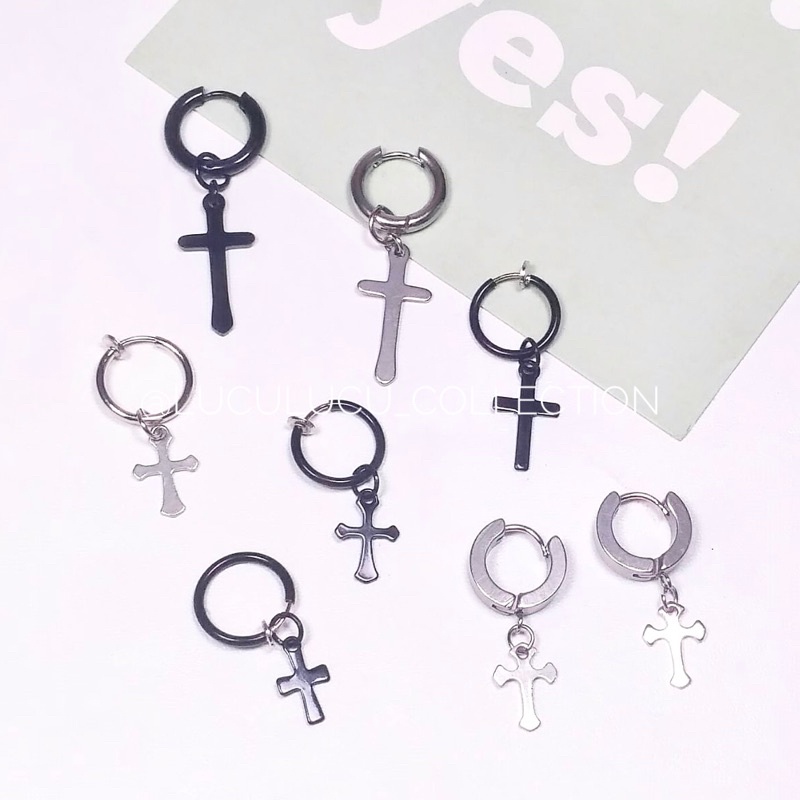 Anting Salib Clip / Anting Salib Klip / Anting Salib Jepit / Anting Salib Tindik / Anting Korea