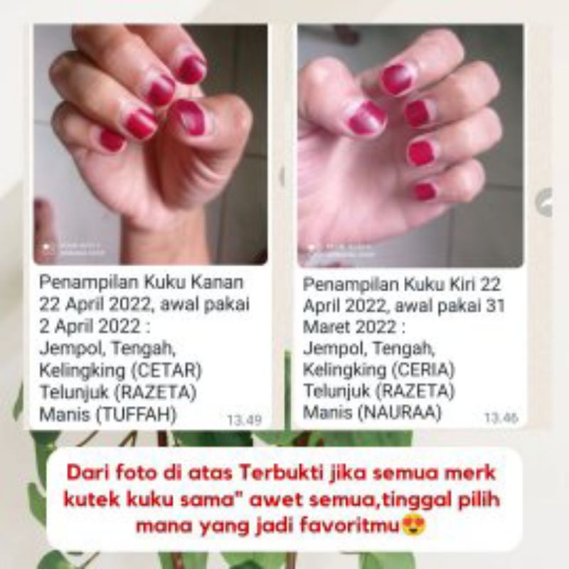 AWET SAMPAI KUKU TUMBUH / TUFFAH / RAZETA / CERIA / NAURAA / NAURA / Henna Kutek Kuku Halal / Kutek Muslimah/ Inai kuku Arab Nail Hena sah wudhu dan sah sholat TUFFAH