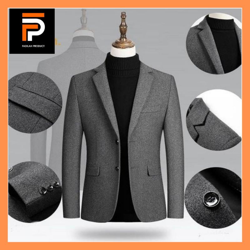 Jas Pria Formal Slimfit Blazer Pria Bahan Wool Galiano Bertekstur