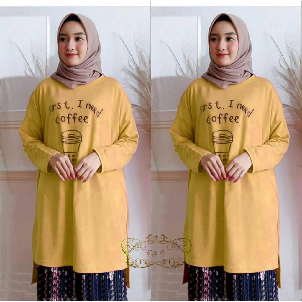 Pakaian Anak Remaja SD SMP 8 Sampai 13 Tahun - Tunik First I Need Coffee
