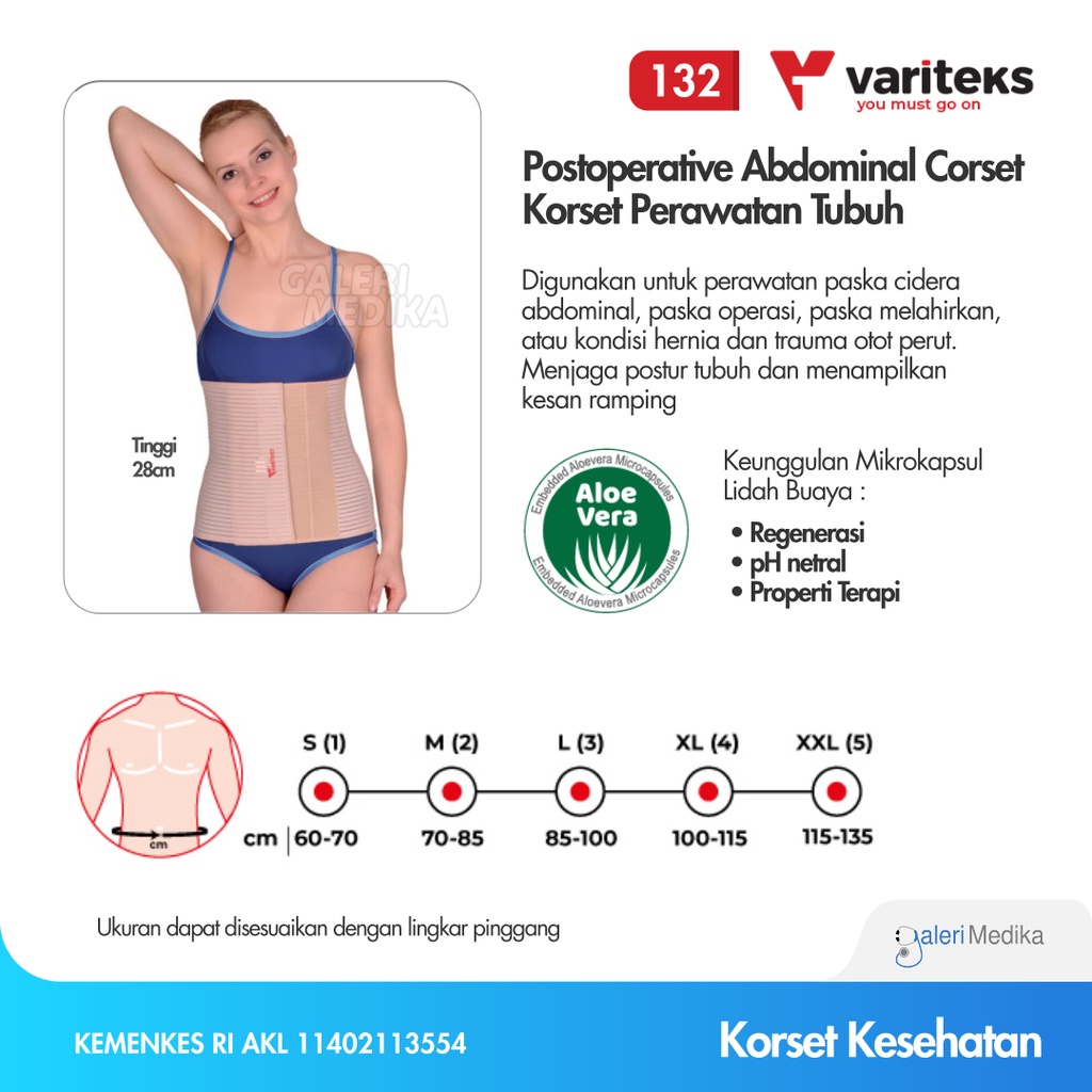 Korset Paska Operasi Variteks 132 Postoperative Abdominal Corset Tinggi 28cm - Untuk Perawatan Paska Cidera Abdominal