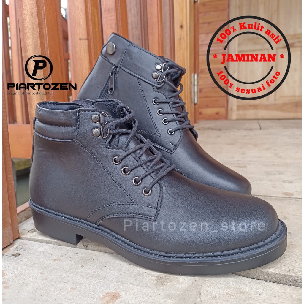 Sepatu PDH kulit hitam dop dinas tni polri security satpam