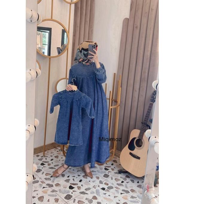 SALEE.. midi jeans terbaru / midi dress jeans terlaris / midi jeans couple anak 1-13 tahun