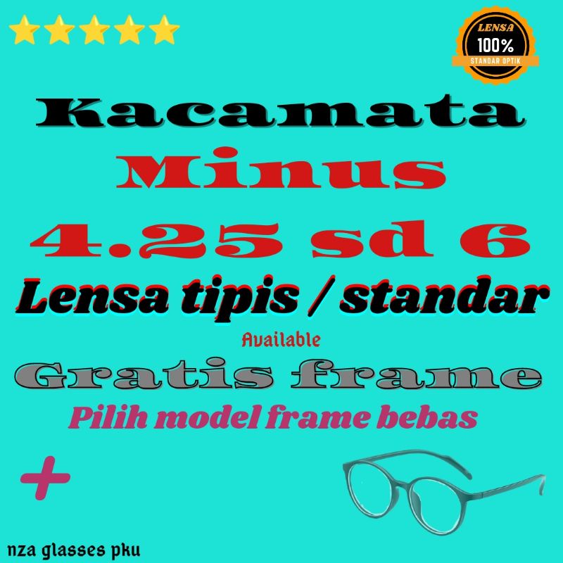 terlaris kacamata minus 4.25 - 6 dengan lensa tipis 1.67 hi index standar optik