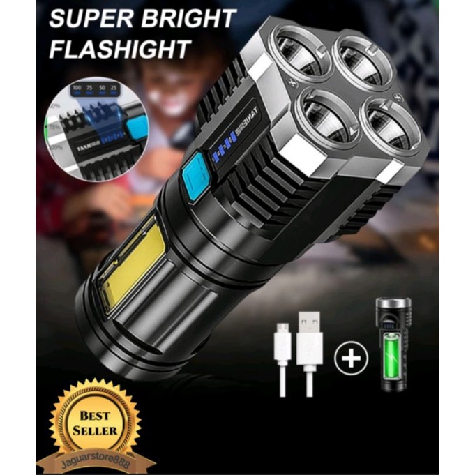 Senter LED 4 Mata 48 W 20 W / Senter LED Chargeable  / Senter Cas LED