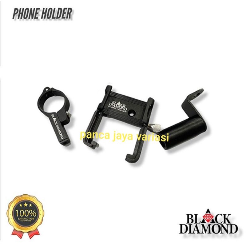 HOLDER HP MOTOR BLACK DIAMOND FULL ALUMUNIUM ALOY STANG UNIVERSAL ORIGINAL Black diamond Original Holder Hp Dudukan Ponsel Alumunium Aloy