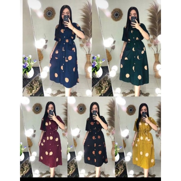 Dress Andin Daster Chibi Kancing Motif Polos Cincin Garis