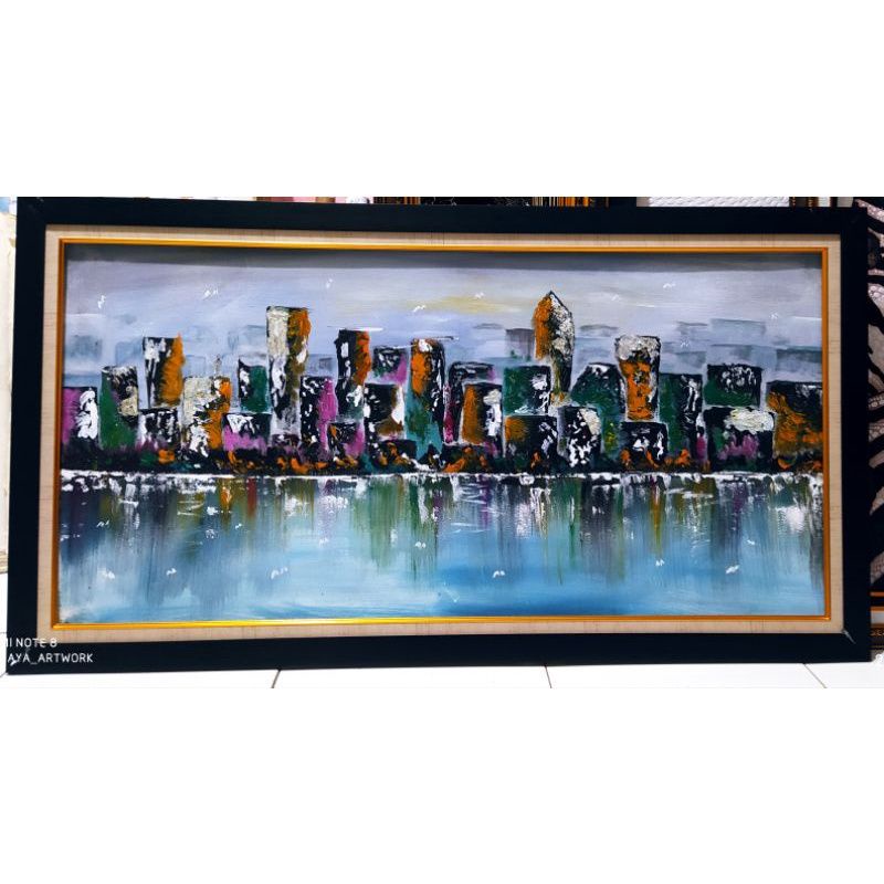 Lukisan Abstrak ukuran jumbo sudah dengan Bingkai minimalis