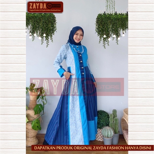 Gamis Remaja Terbaru Gamis Zayda Fashion Gamis Wanita Katun Original ZG74 Blue