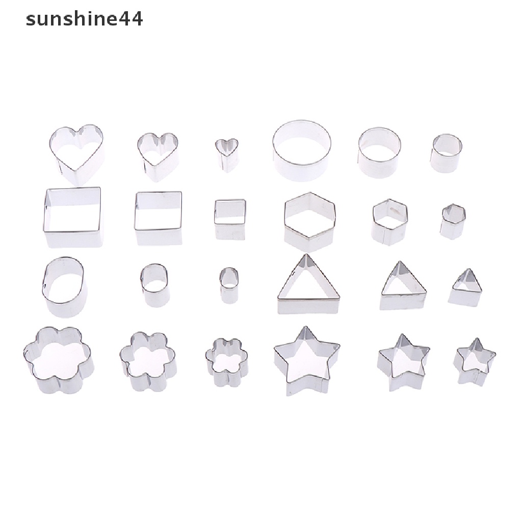 Sunshine 24Pcs / lot Cetakan Pemotong Tanah Liat Bentuk Geometri Bulat / Kotak Bahan Stainless Steel