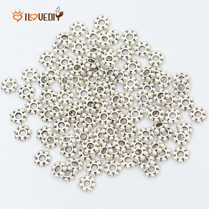 100pcs Manik-Manik Spacer Metal Silver Tibet Untuk Membuat Perhiasan Kalung/Anting Diy